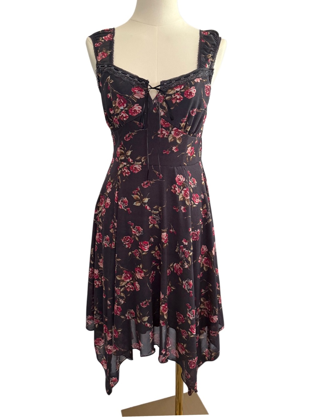 Y2K Fairy Whimsigoth Babydoll Sweetheart Floral Midi Asymmetrical Dress Size M
